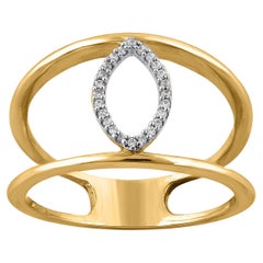 TJD 0.08 Carat Round Diamond 14KT Gold Marquise Shape Spilt Shank Band Ring