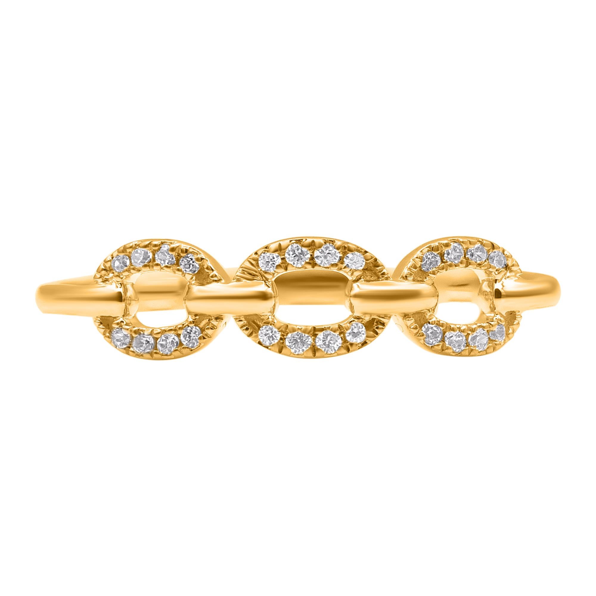Élevez votre style avec cette magnifique bague à maillons et diamants, où l'élégance intemporelle rencontre le design moderne. Cette bague est magnifiquement réalisée en or jaune 14 carats et comporte 24 diamants ronds en serti clos. Nous