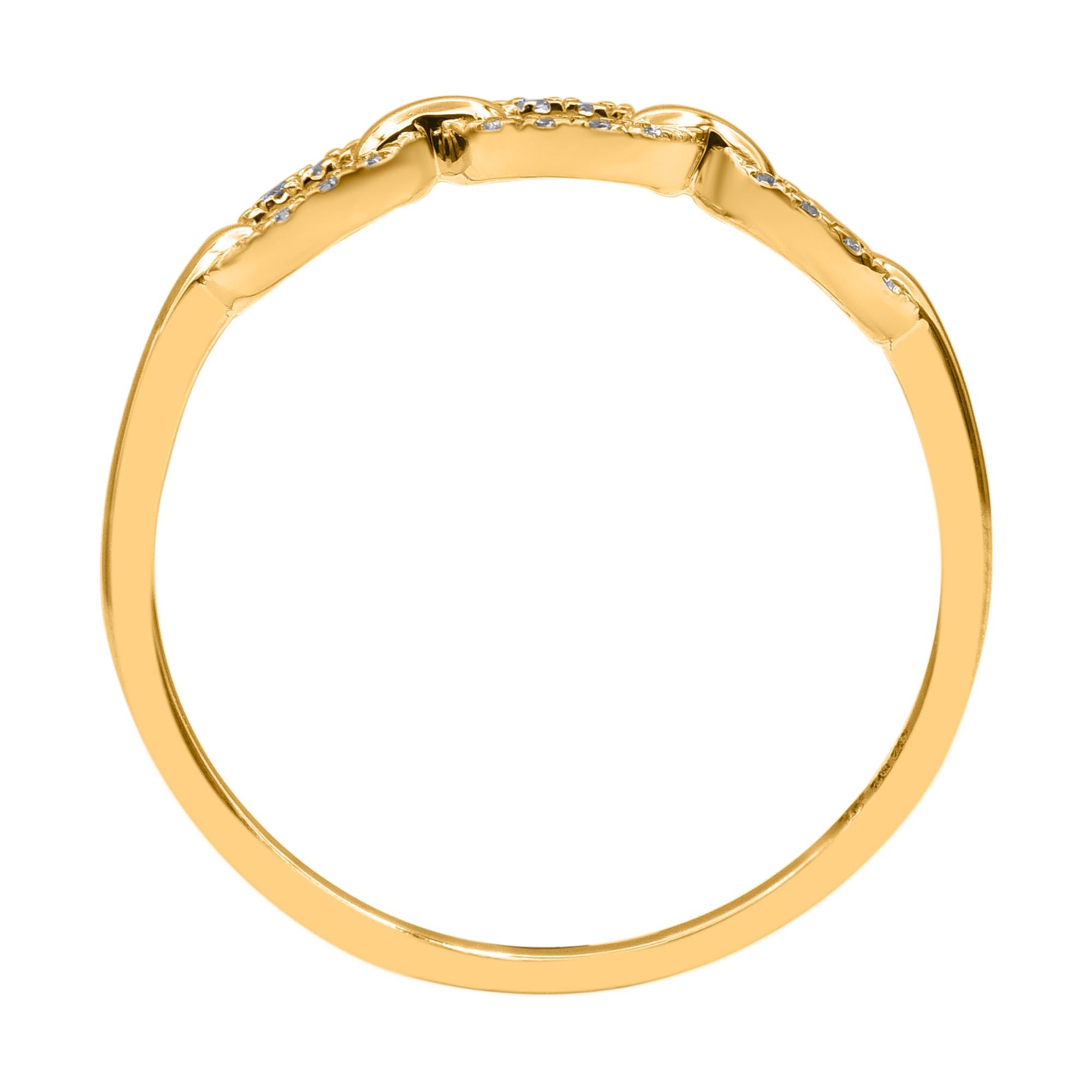 Contemporain TJD Bague à maillons en or jaune 14 carats avec diamant naturel de 0,080 carat en vente
