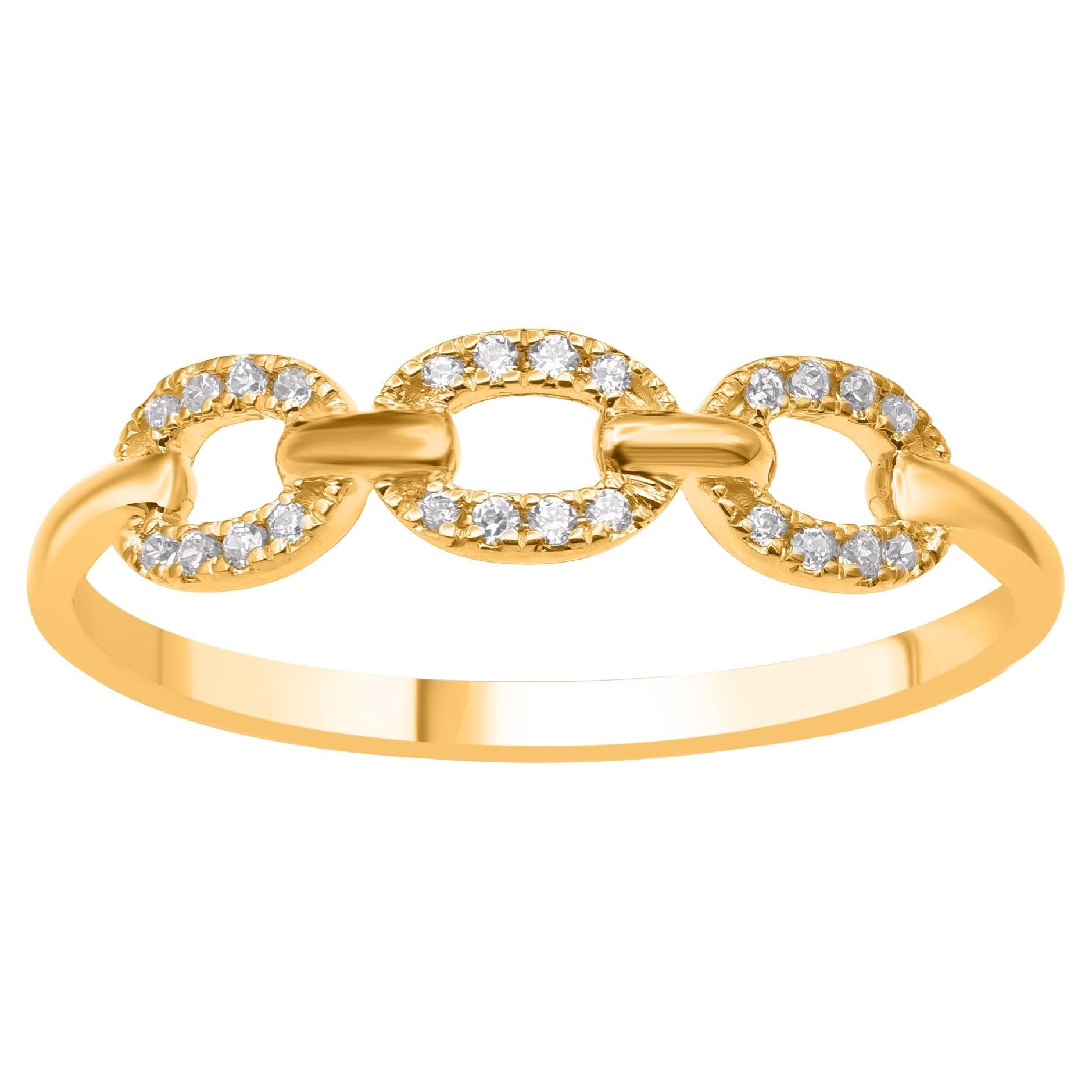 TJD 0.080 Carat Natural Diamond 14 Karat Yellow Gold Link Band Ring