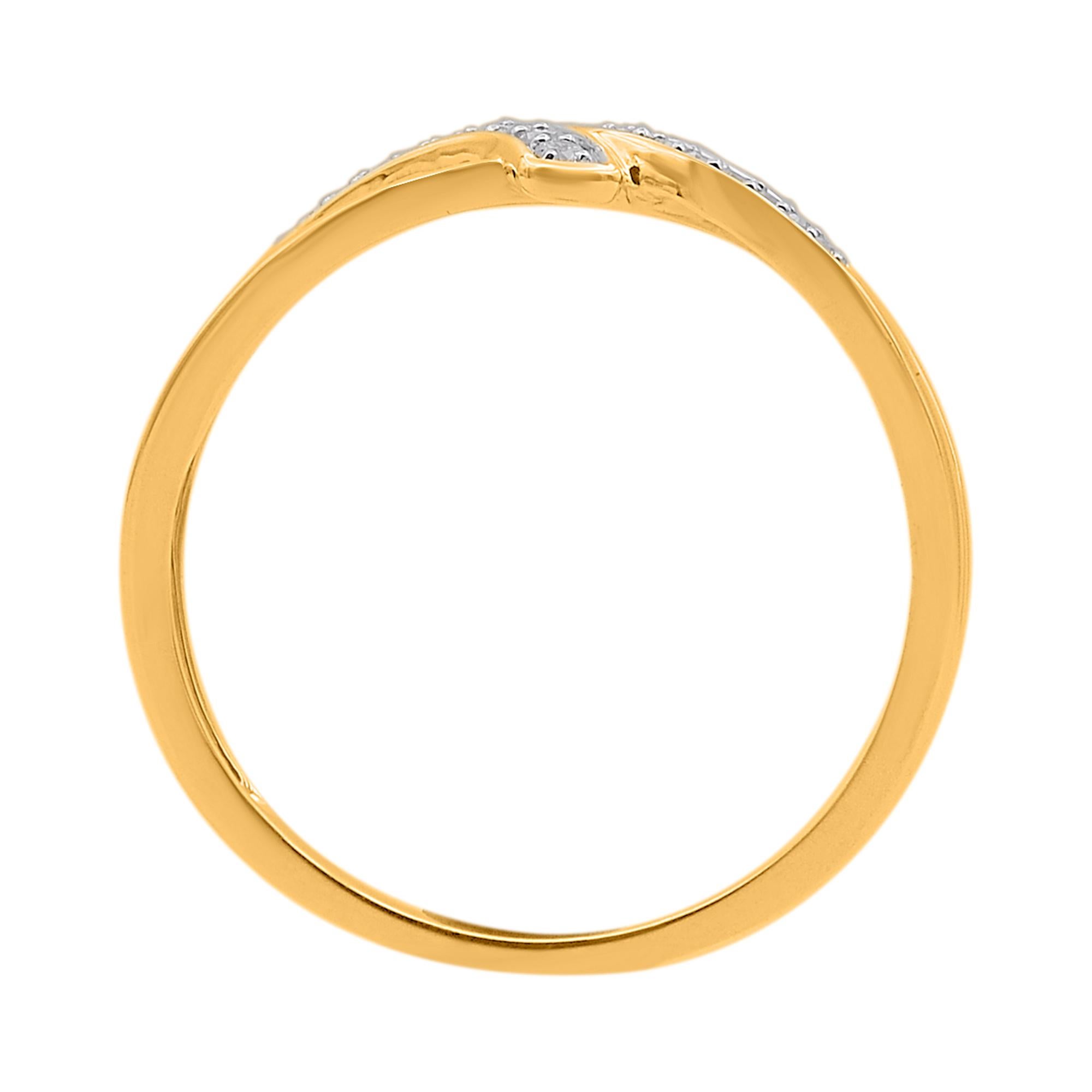 Modernist TJD 0.080 Carat Natural Round Diamond 14KT Yellow Gold Bypass Fashion Ring For Sale