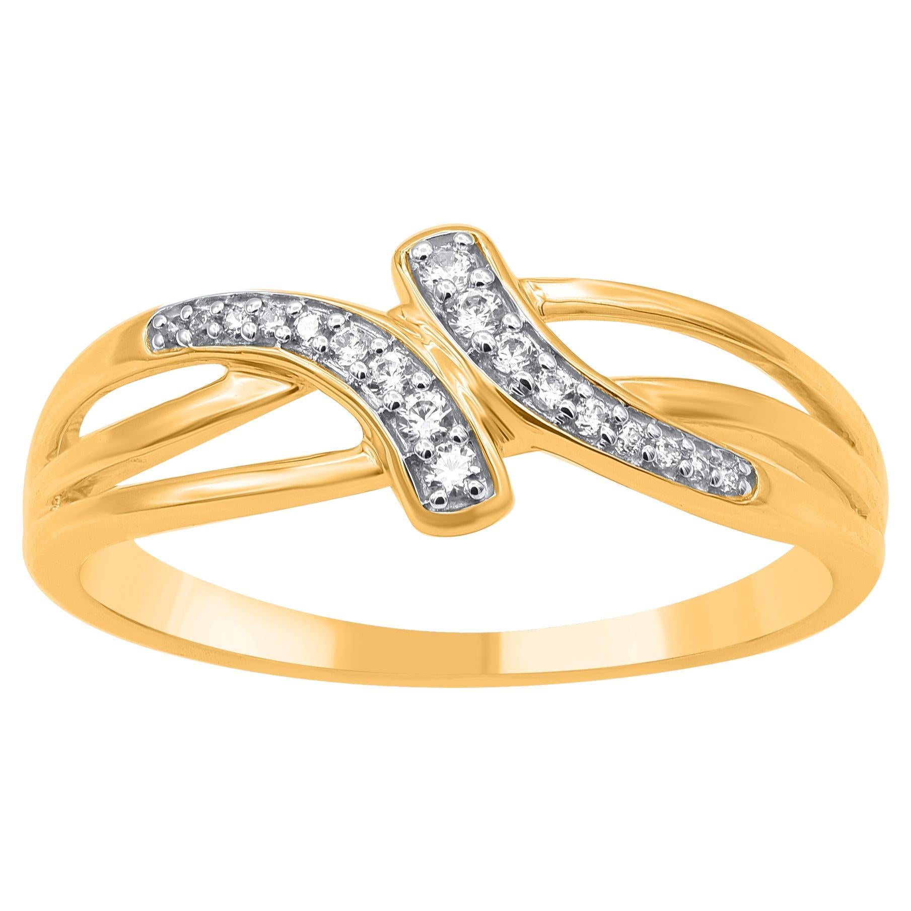 TJD 0.080 Carat Natural Round Diamond 14KT Yellow Gold Bypass Fashion Ring