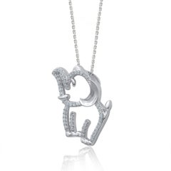 TJD 0.09 Carat Natural Round Diamond 14KT White Gold Baby Elephant Pendant