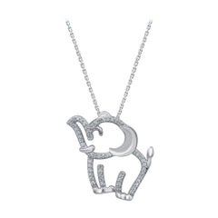 TJD 0.09 Carat Natural Round Diamond 14KT White Gold Baby Elephant Pendant
