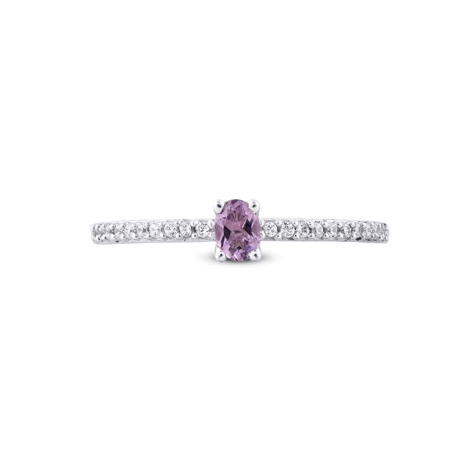 Art Deco TJD 0.10 Carat 14 Karat White Gold Round and Oval Cut Amethyst Engagement Ring For Sale