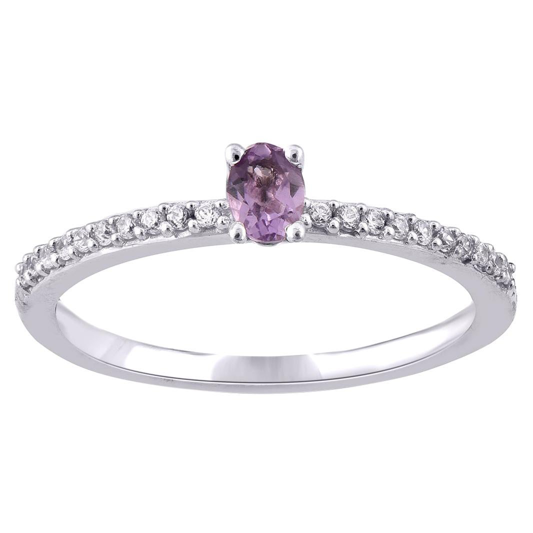 TJD 0.10 Carat 14 Karat White Gold Round and Oval Cut Amethyst Engagement Ring For Sale