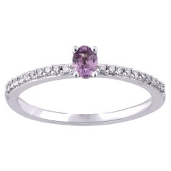 TJD 0.10 Carat 14 Karat White Gold Round and Oval Cut Amethyst Engagement Ring