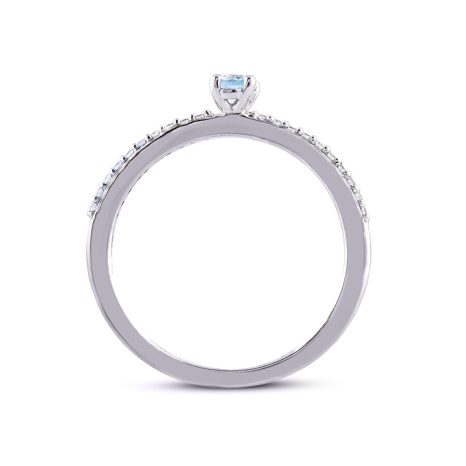 Anello di fidanzamento TJD da 0,10 carati in oro bianco 14 carati con acquamarina rotonda e ovale In condizioni Nuovo in vendita a New York, NY