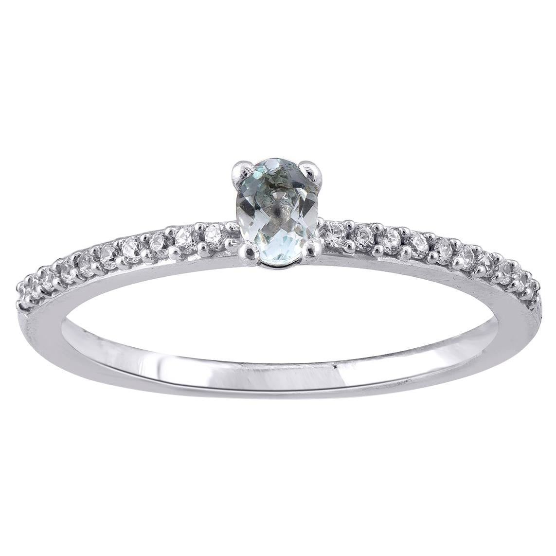 TJD 0.10 Carat 14 karat White Gold Round and Oval cut Aquamarine Engagement ring For Sale