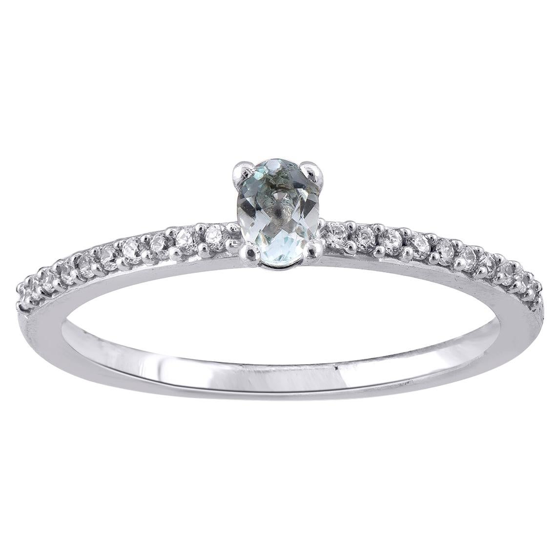 TJD 0.10 Carat 14 karat White Gold Round and Oval cut Aquamarine Engagement ring