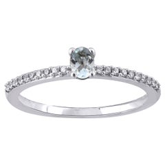 TJD 0.10 Carat 14 karat White Gold Round and Oval cut Aquamarine Engagement ring
