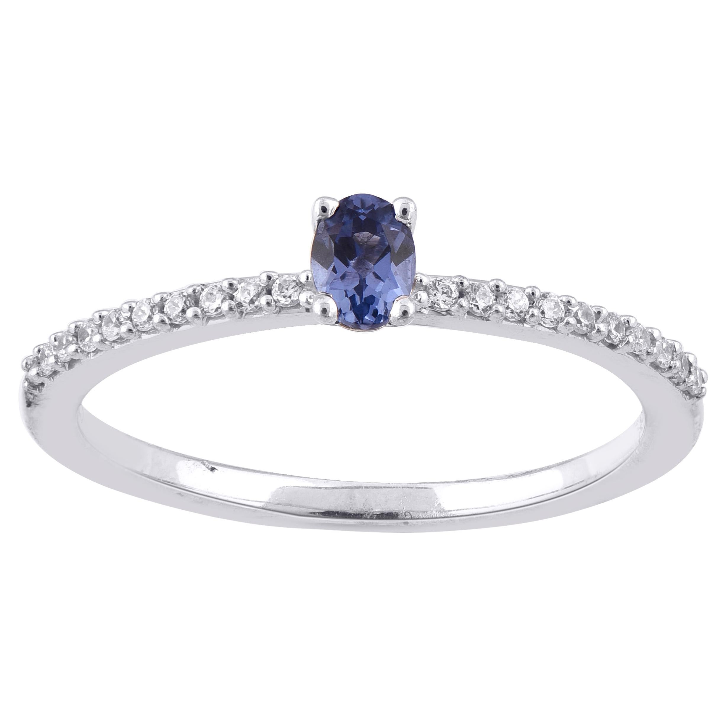TJD 0.10 Carat 14 Karat White Gold Round and Oval Cut Tanzanite Engagement Ring For Sale