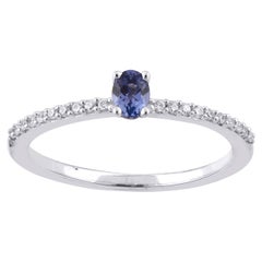 TJD 0.10 Carat 14 Karat White Gold Round and Oval Cut Tanzanite Engagement Ring