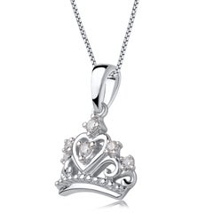 TJD 0.10 Carat Brilliant Cut Diamond 14 Karat White Gold Crown Pendant