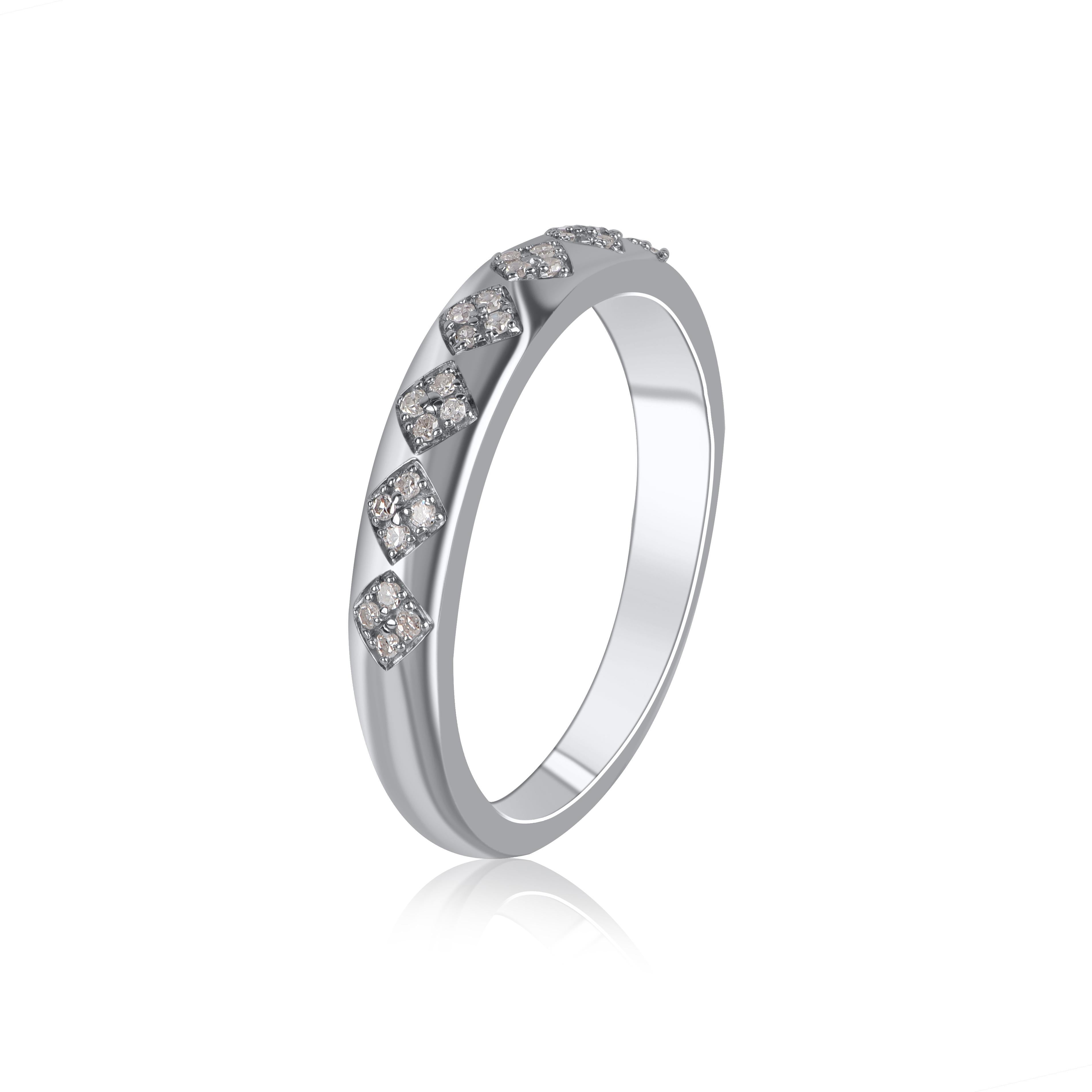 Contemporaneo TJD 0,10 Carati Diamante Taglio Brilliante 14 Carati Anello Impilabile in Oro Bianco in vendita