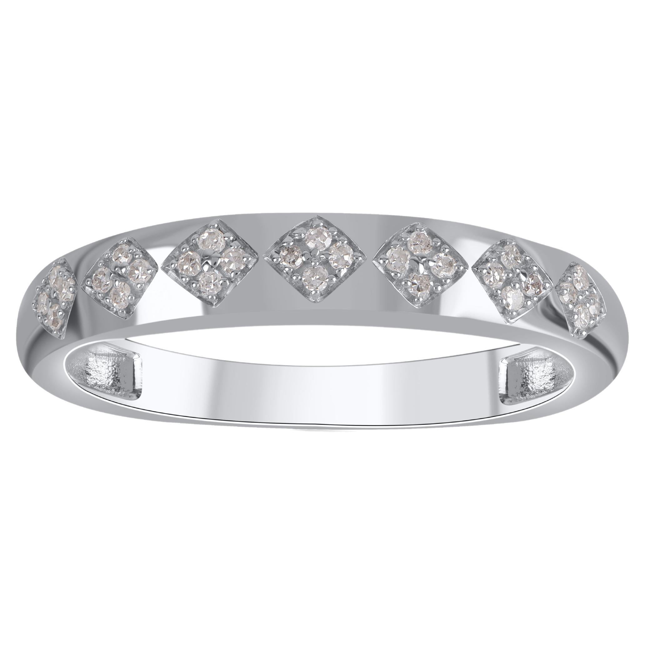 TJD 0.10 Carat Brilliant Cut Diamond 14 Karat White Gold Stackable Band Ring