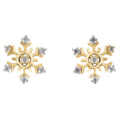 TJD Pendientes de diamante talla brillante de 0,10 quilates y oro amarillo de 14 KT con forma de copo de nieve