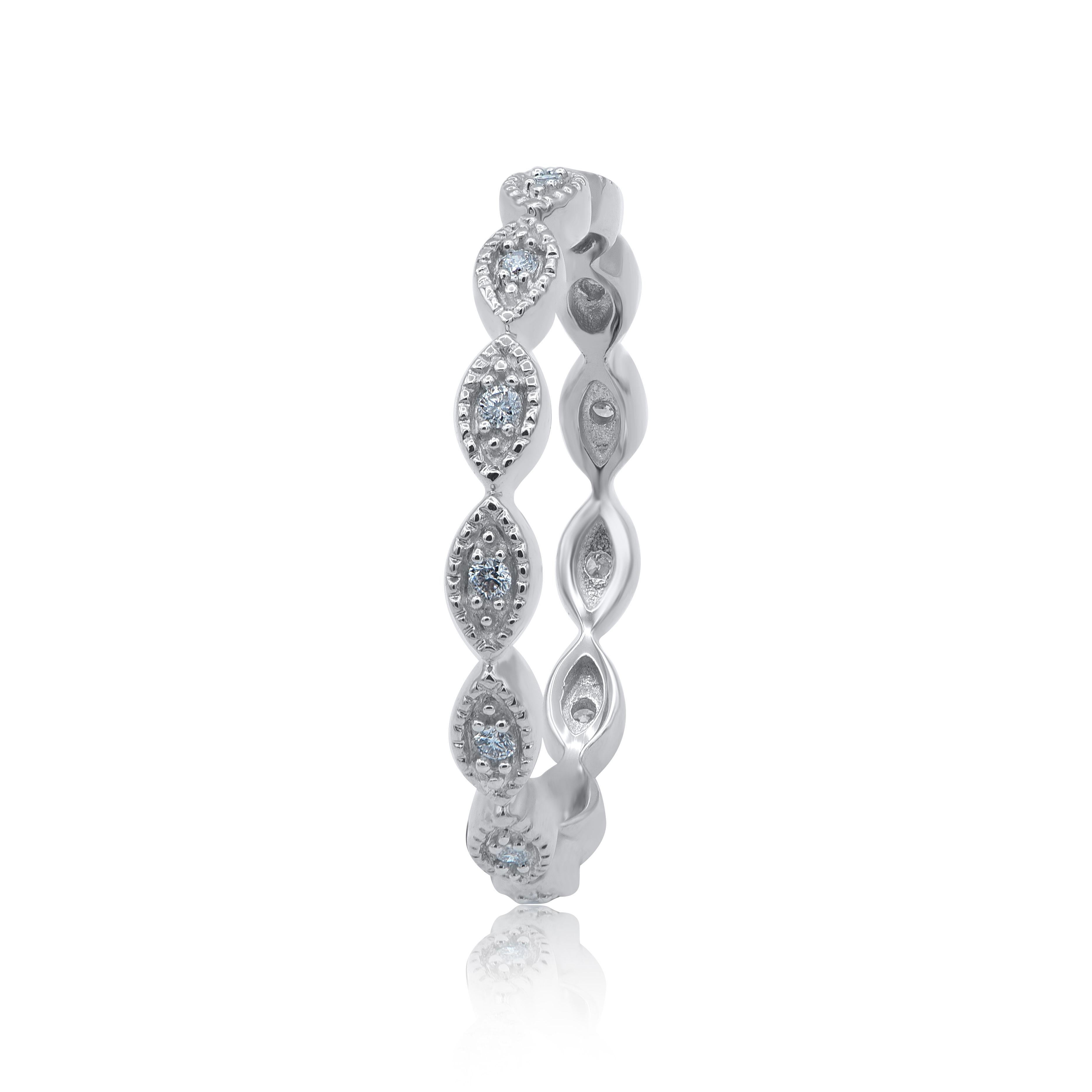 TJD Anillo de diamantes talla brillante de 0,10 quilates en oro blanco de 14 quilates Moderno en venta