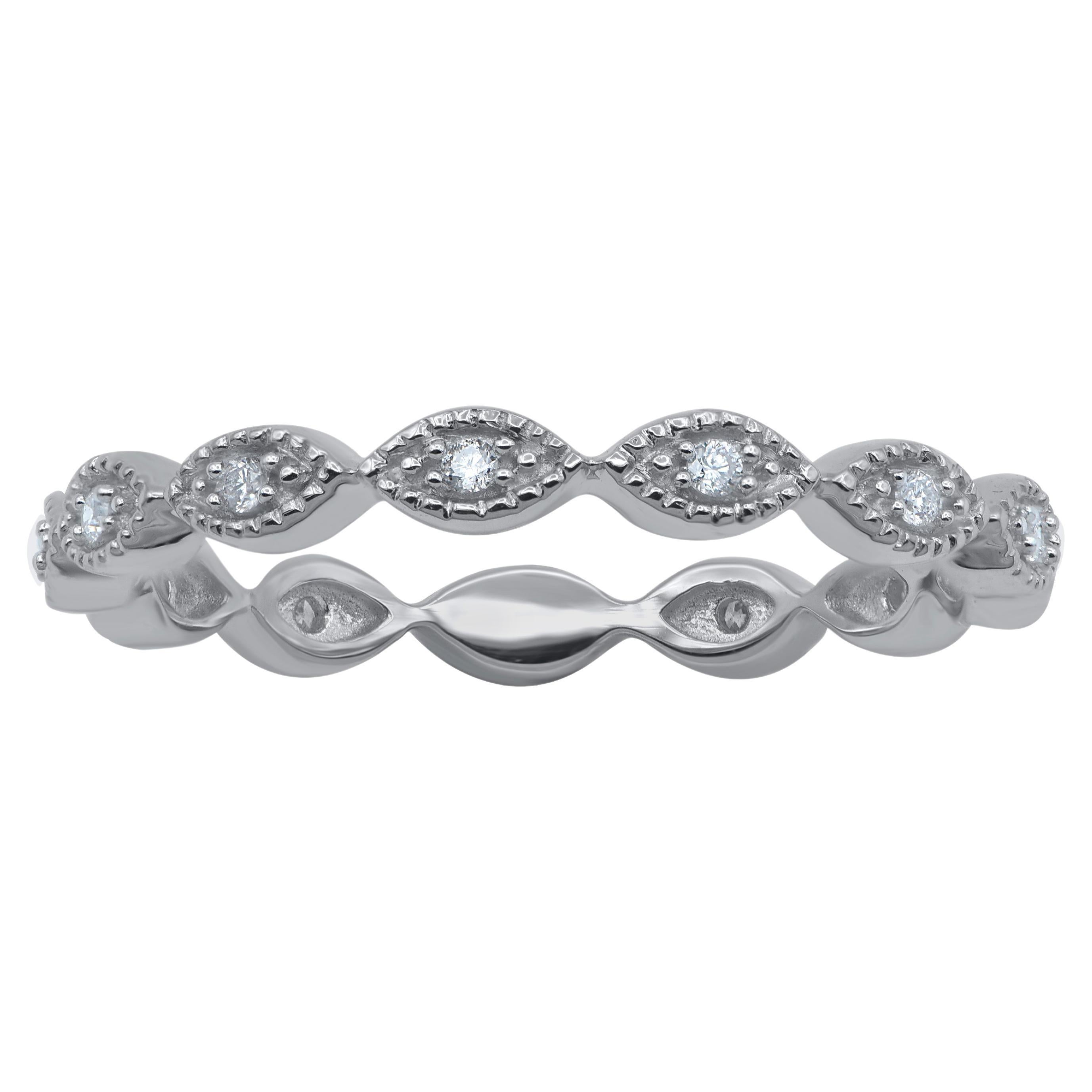 TJD 0.10 Carat Brilliant Cut Diamond Eternity Band Ring in 14 Karat White Gold