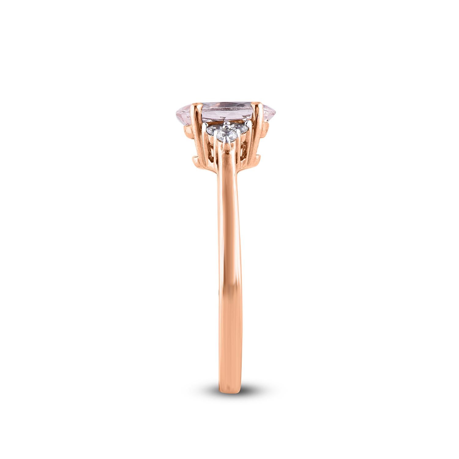 Taille ovale Bague en or rose 14 carats avec diamants de 0,10 carat et morganite de taille ovale TJD en vente