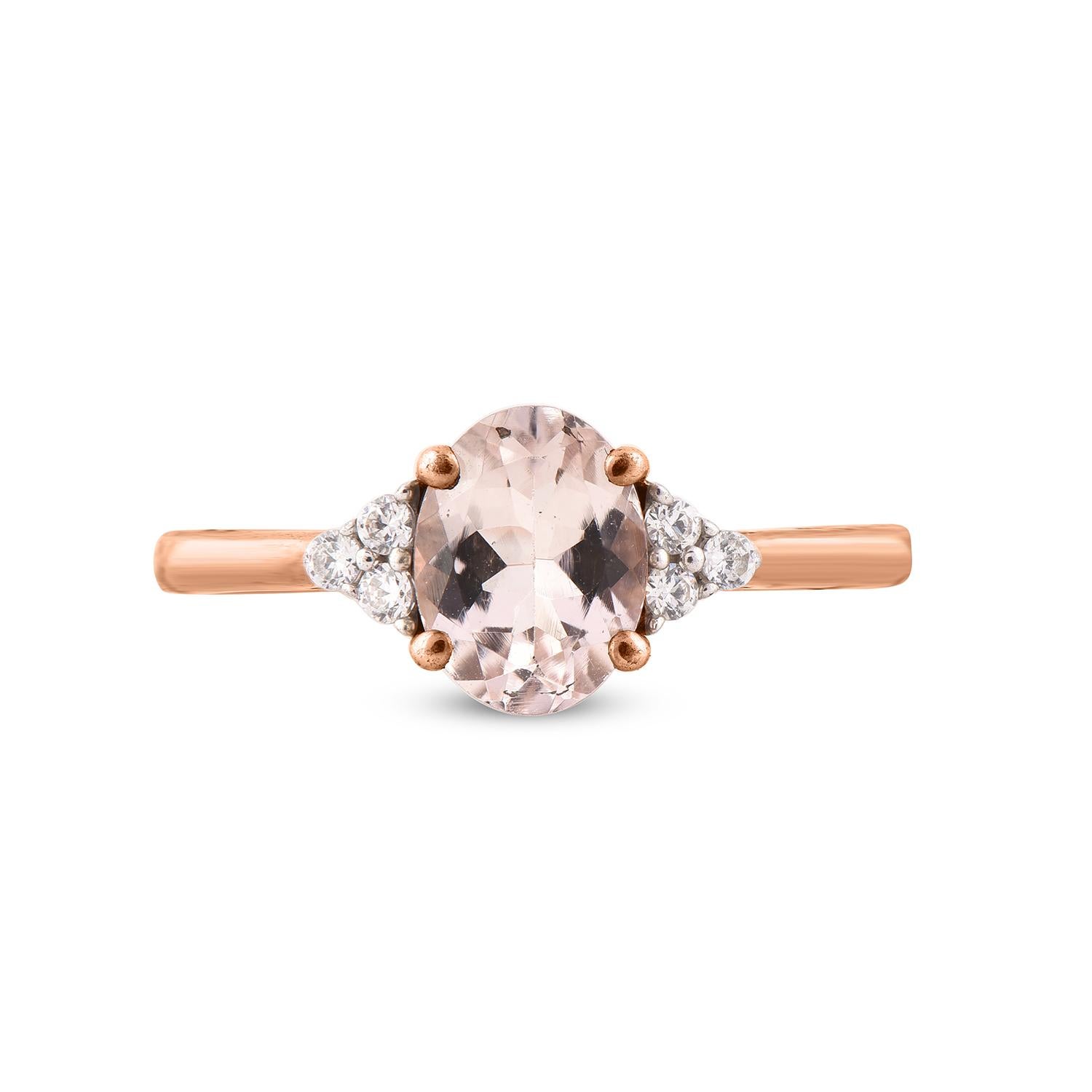 TJD 0.10 Carat Diamond and Oval Cut Morganite 14 Karat Rose Gold Ring In New Condition For Sale In New York, NY