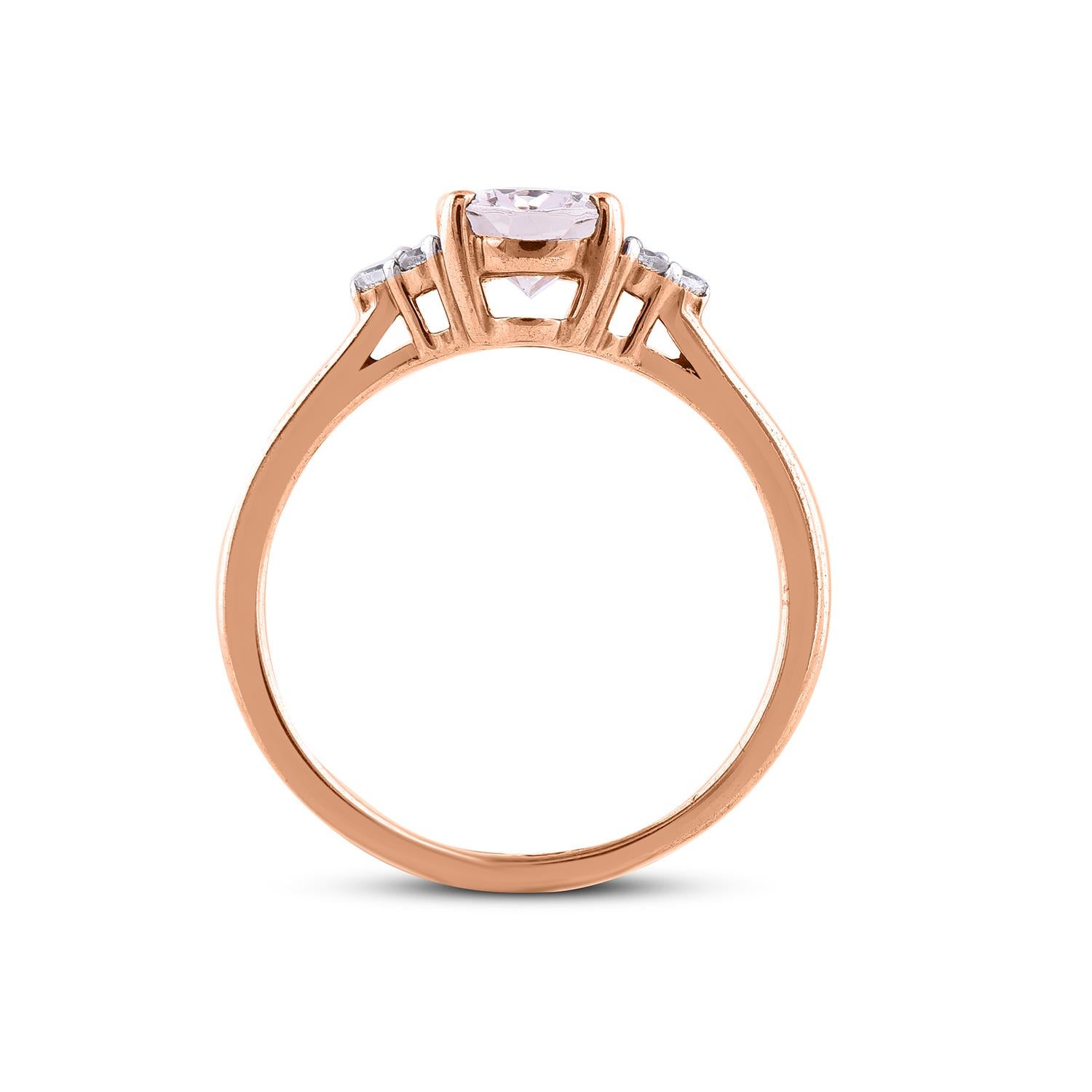 Women's TJD 0.10 Carat Diamond and Oval Cut Morganite 14 Karat Rose Gold Ring For Sale
