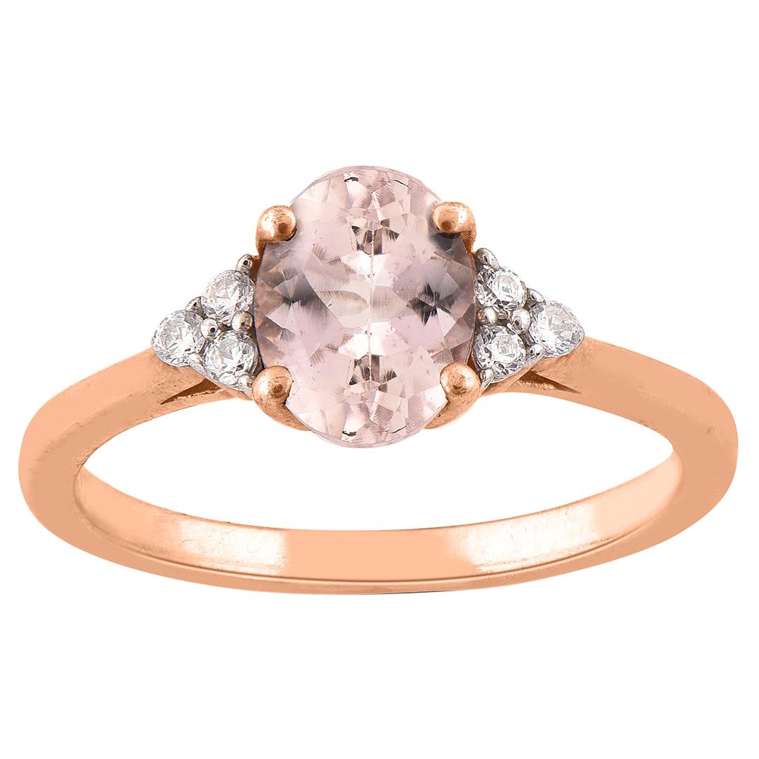 TJD 0.10 Carat Diamond and Oval Cut Morganite 14 Karat Rose Gold Ring
