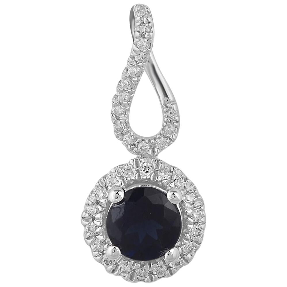 TJD 0.10 Carat Natural Blue Sapphire & Round Diamond 14 Karat Gold Halo Pendant For Sale