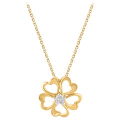 TJD Pendentif fleur en or jaune 14KT 0,10 carat diamant naturel taille brillant