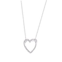 TJD 0.10 Carat Natural Diamond 14 Karat White Gold Heart Pendant Necklace