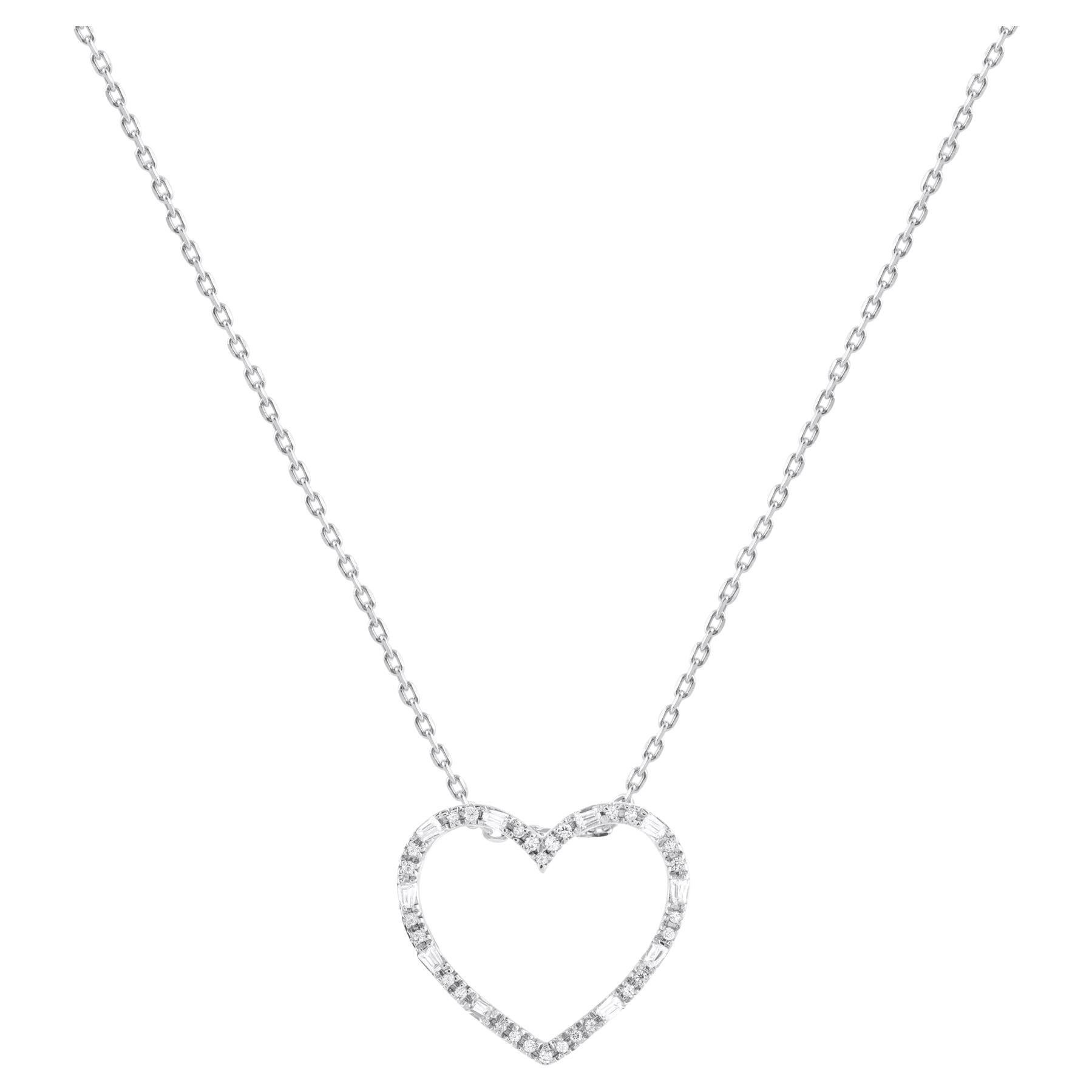 TJD 0.10 Carat Natural Diamond 14 Karat White Gold Heart Pendant Necklace