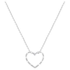 TJD 0.10 Carat Natural Diamond 14 Karat White Gold Heart Pendant Necklace