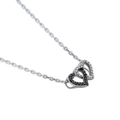 TJD 0.10 Carat Natural Diamond 14 Karat White Gold Interlocking Heart Necklace