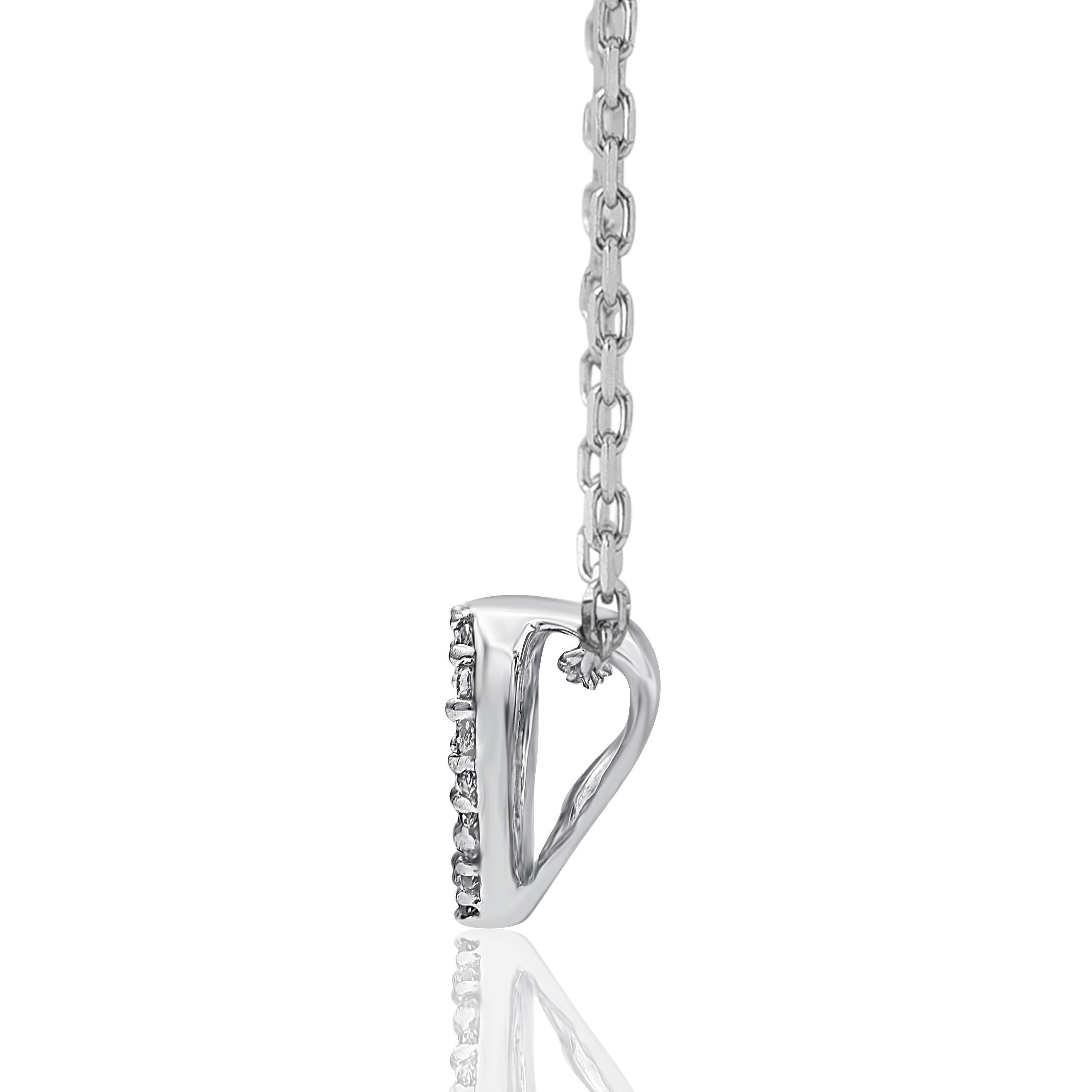 Romantic TJD 0.10 Carat Natural Diamond 14 Karat White Gold Interlocking Heart Necklace For Sale