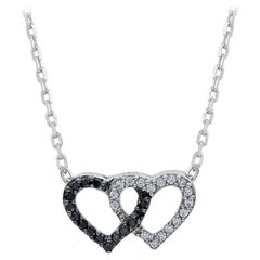 TJD 0,10 carati di diamante naturale in oro bianco 14 carati Collana con cuore a incastro