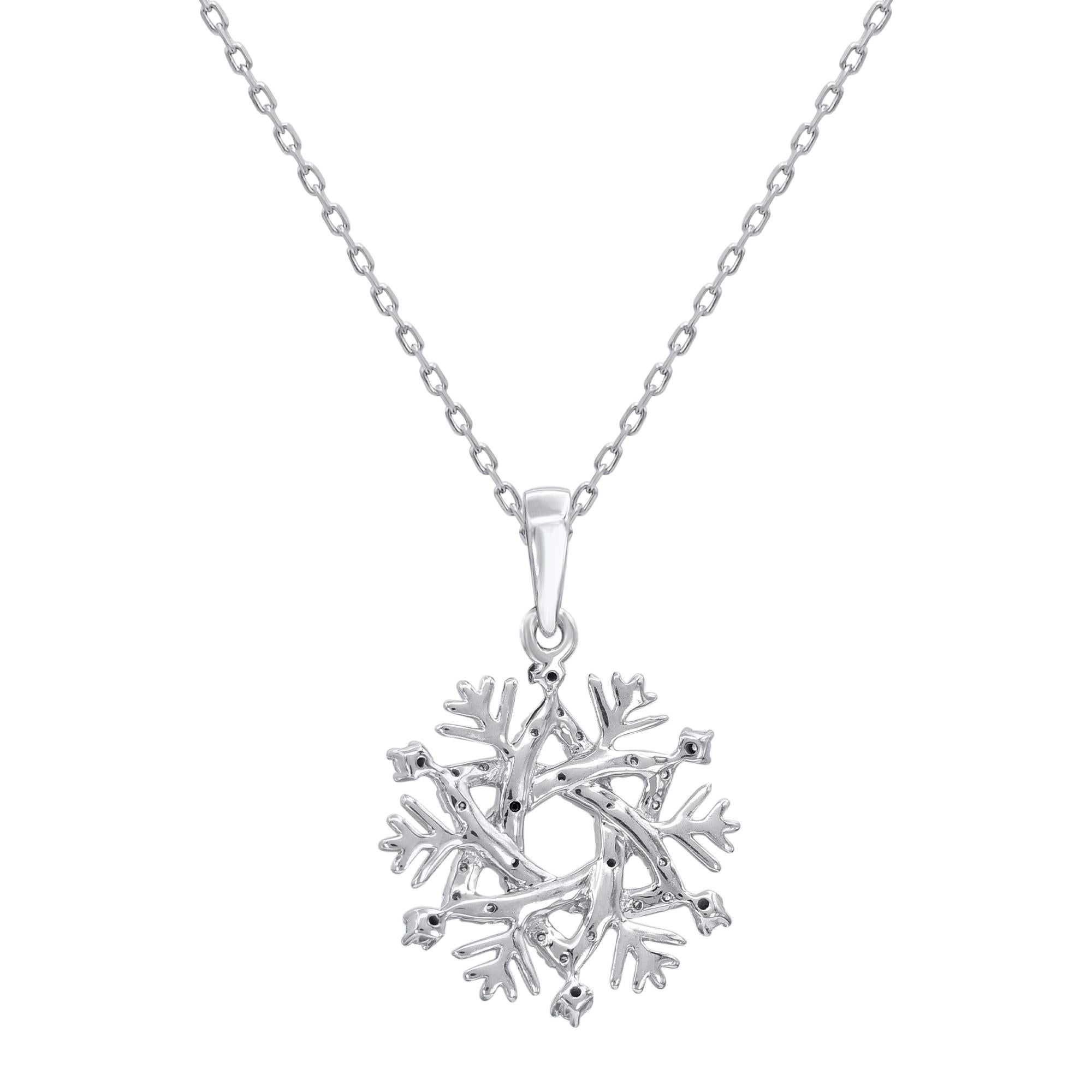 Contemporary TJD 0.10 Carat Natural Diamond 14 Karat White Gold Snowflake Pendant Necklace For Sale