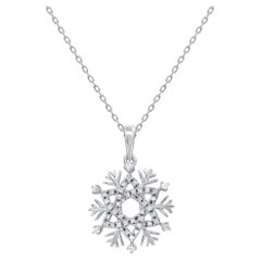 TJD 0.10 Carat Natural Diamond 14 Karat White Gold Snowflake Pendant Necklace TJD 0.10 Carat Natural Diamond 14 Karat White Gold Snowflake Pendant Necklace