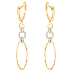 TJD 0.10 Carat Natural Diamond 14 Karat Yellow Gold Interlink Dangle Earrings