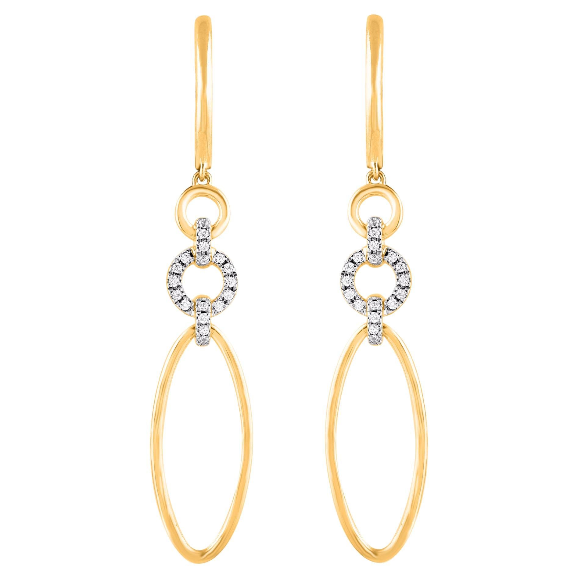 TJD 0.10 Carat Natural Diamond 14 Karat Yellow Gold Interlink Dangle Earrings