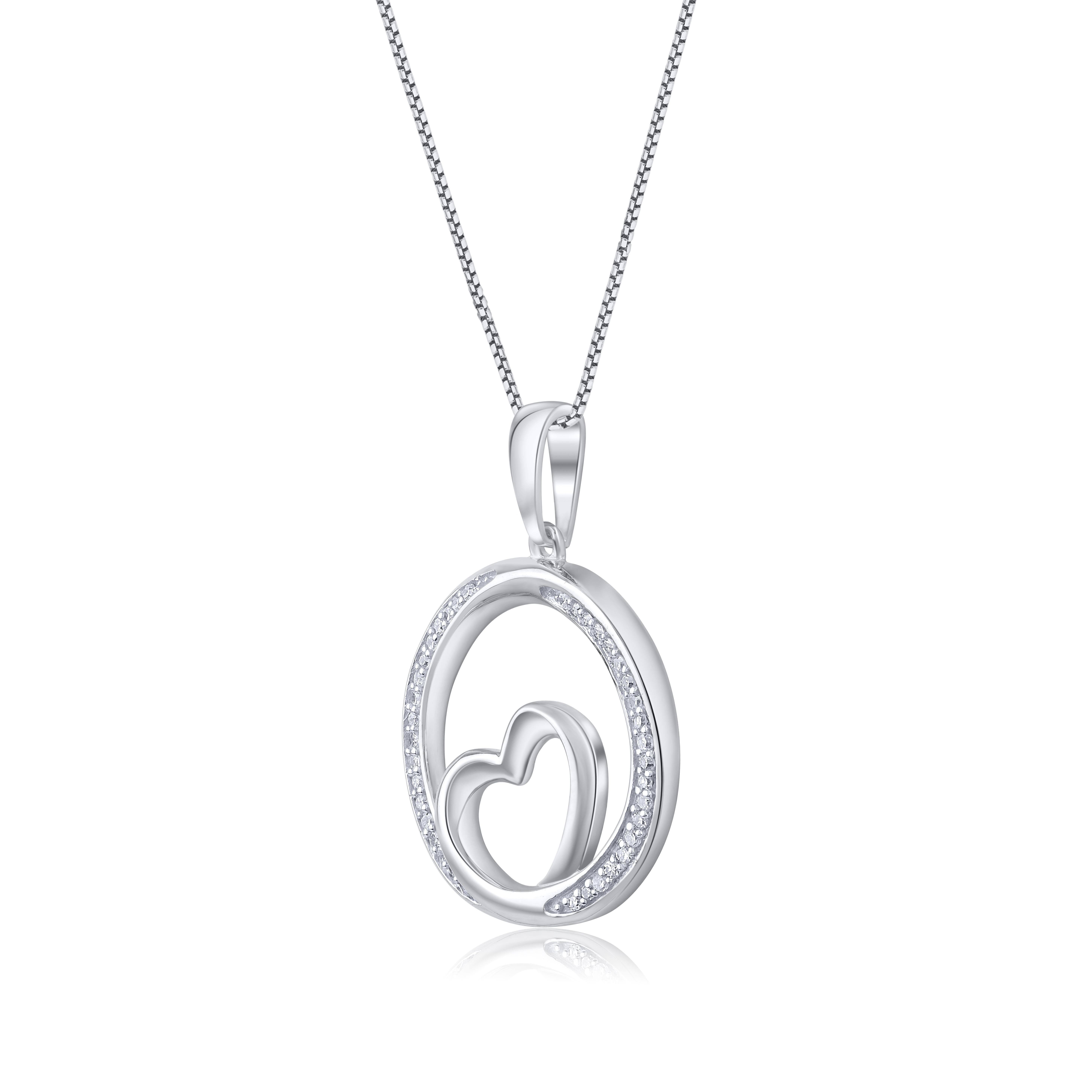 Show your love with this heart diamond pendant. This beautiful pendant necklace is studded with 38 single cut round diamonds in pave setting. The total diamond weight of these pendant is 0.10 carats. All the diamonds are H-I color, I2 clarity. This