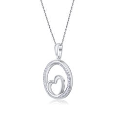 TJD 0.10 Carat Natural Diamond 14KT White Gold Heart in Circle Pendant Necklace