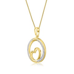 TJD 0.10 Carat Natural Diamond 14KT Yellow Gold Heart in Circle Pendant Necklace