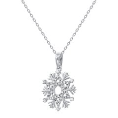 TJD 0.10 Carat Natural Diamond 18 Karat White Gold Snowflake Pendant Necklace
