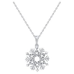 TJD 0.10 Carat Natural Diamond 18 Karat White Gold Snowflake Pendant Necklace