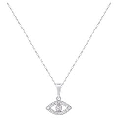 TJD 0,10 carati di diamante naturale Collana con ciondolo a forma di occhio maligno in oro bianco 14K