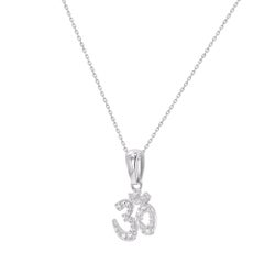 TJD 0.10 Carat Natural Diamond Om Symbol Pendant Necklace in 14K White Gold