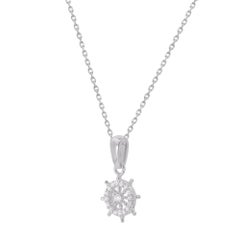 TJD 0.10 Carat Natural Diamond Om Symbol Pendant Necklace in 14K White Gold