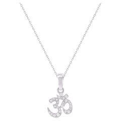 TJD 0.10 Carat Natural Diamond Om Symbol Pendant Necklace in 14K White Gold