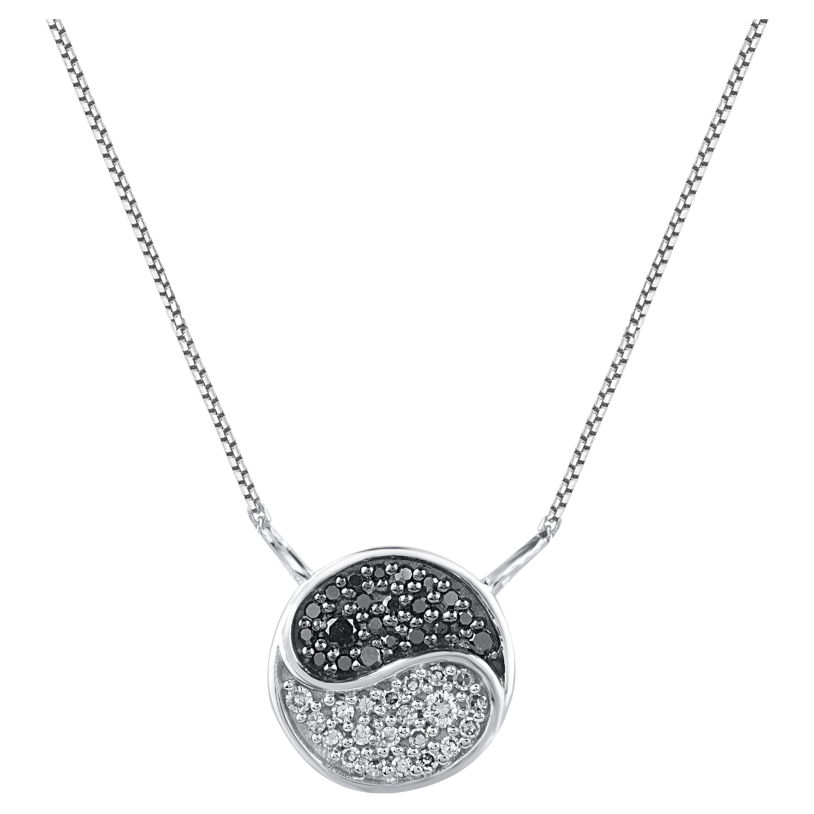 TJD - Collana con ciondolo Yin-Yang con diamante naturale da 0,10 carati in oro bianco da 14 carati