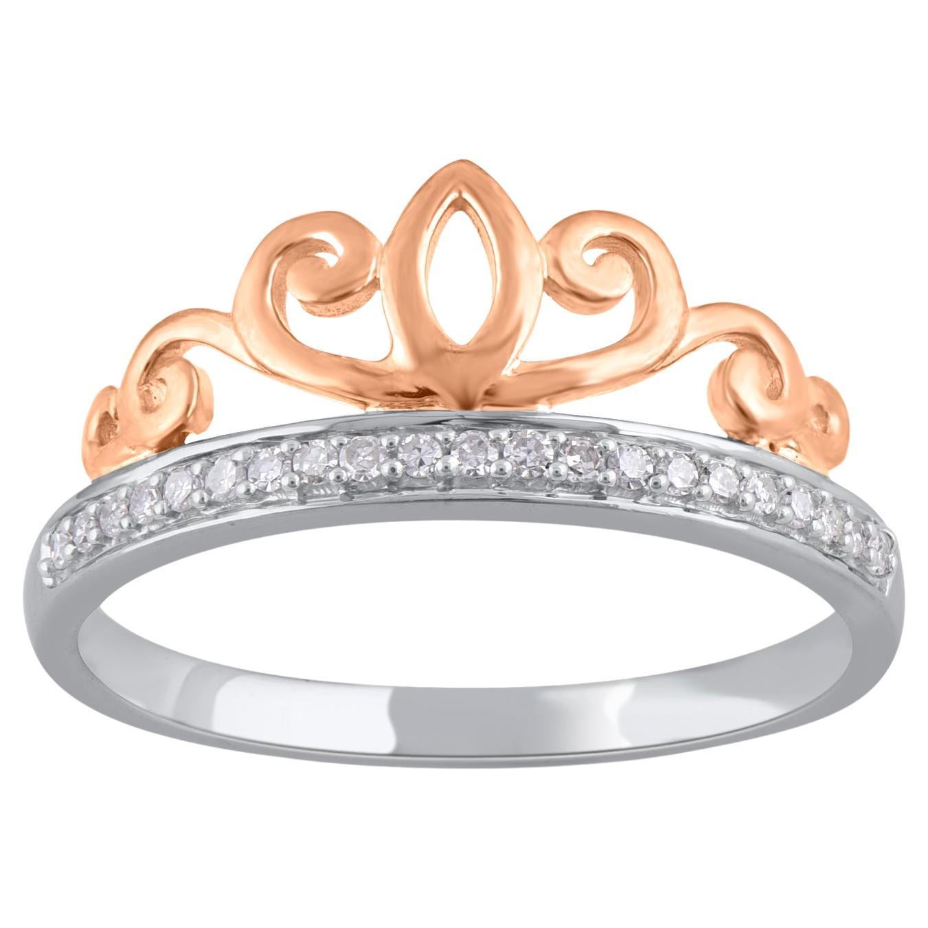 On that special day, express all your love with this elegant and dazzling diamond ring. This crown ring features a sparkling 21 single cut round diamonds beautifully set in pave setting. The total diamond weight is 0.10 Carat. The diamonds are